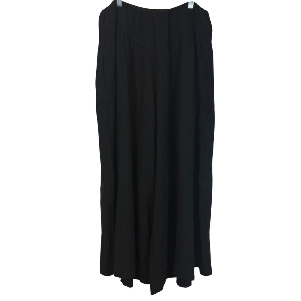 Ces Femmes Medium Black Wide Leg 100% Cotton Pants Elastic Waist